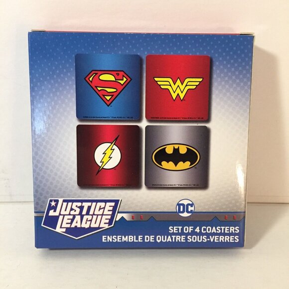 Justice League Coasters Set of 4 - New-Batman Wonder Woman Superman Flash - Picture 2 of 3